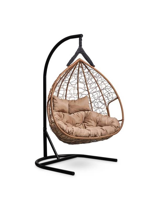 Подвесное двухместное кресло-кокон FISHT шоколадный кокон+бежевая подушка