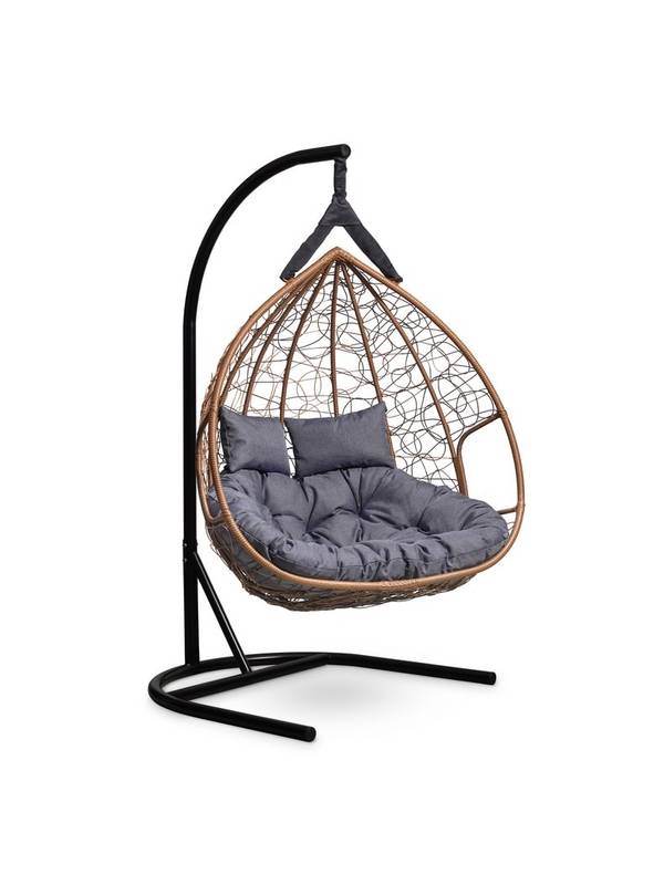 Подвесное двухместное кресло-кокон FISHT шоколадный кокон+серая подушка