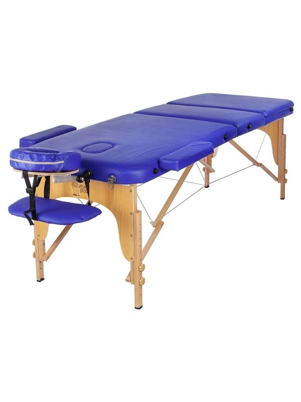 Массажный стол Atlas Sport 60 см складной 3-с деревянный (синий)+ сумка в подарок