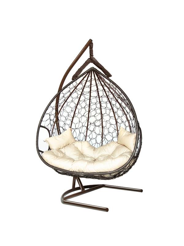 Подвесное кресло-кокон DUBLIN коричневый кокон + бежевая подушка