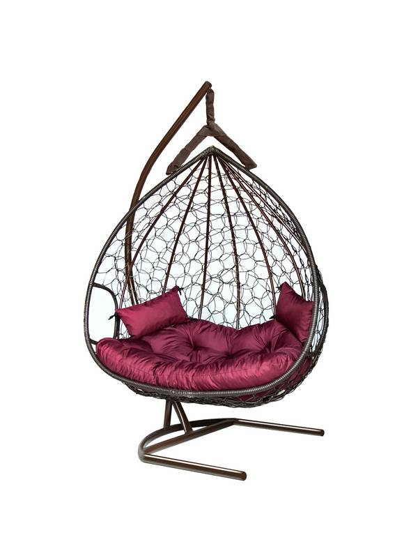 Подвесное кресло-кокон DUBLIN коричневый кокон +бордовая подушка