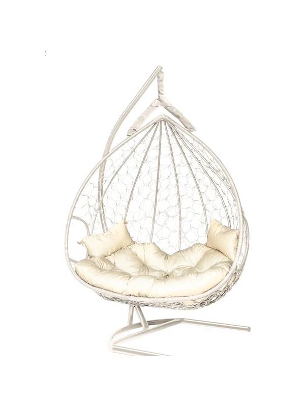 Подвесное кресло-кокон DUBLIN белый кокон + бежевая подушка